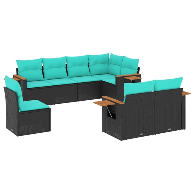 vidaXL 8-Tlg Garten-Sofagarnitur mit Kissen Schwarz Poly Rattan 3227002