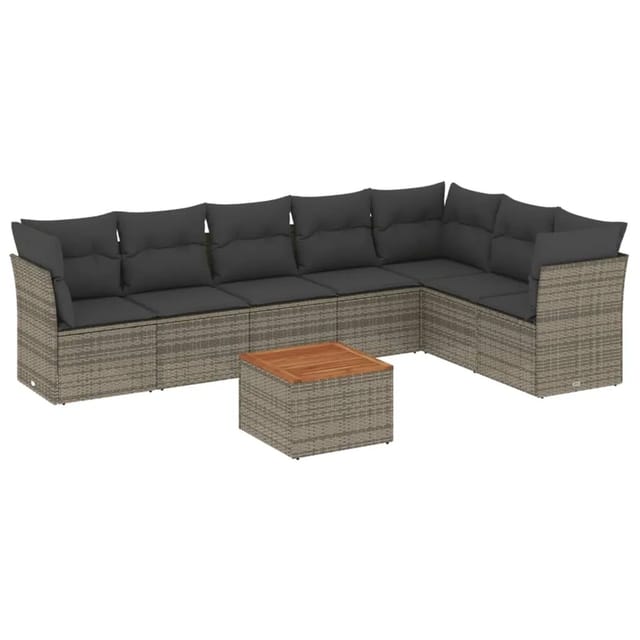 vidaXL 8-Tlg Garten-Sofagarnitur mit Kissen Grau Poly Rattan 3256011
