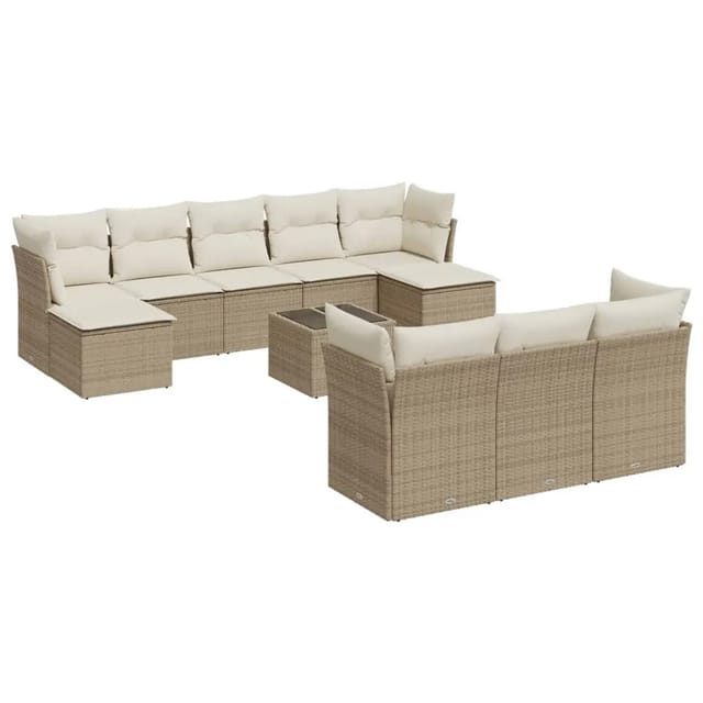vidaXL 11-Tlg Garten-Sofagarnitur mit Kissen Beige Poly Rattan 3218338