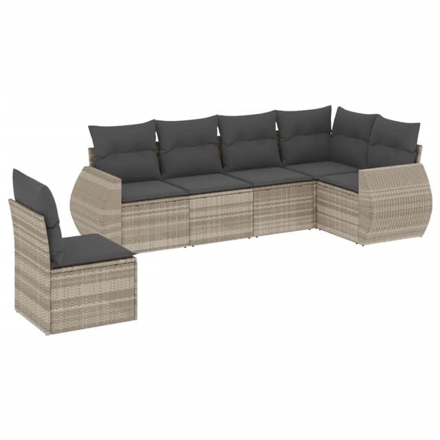 vidaXL 6-Tlg Garten-Sofagarnitur mit Kissen Hellgrau Poly Rattan 3253769
