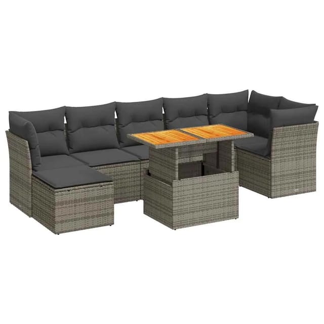 vidaXL 8-Tlg Garten-Sofagarnitur mit Kissen Grau Poly Rattan 3326958