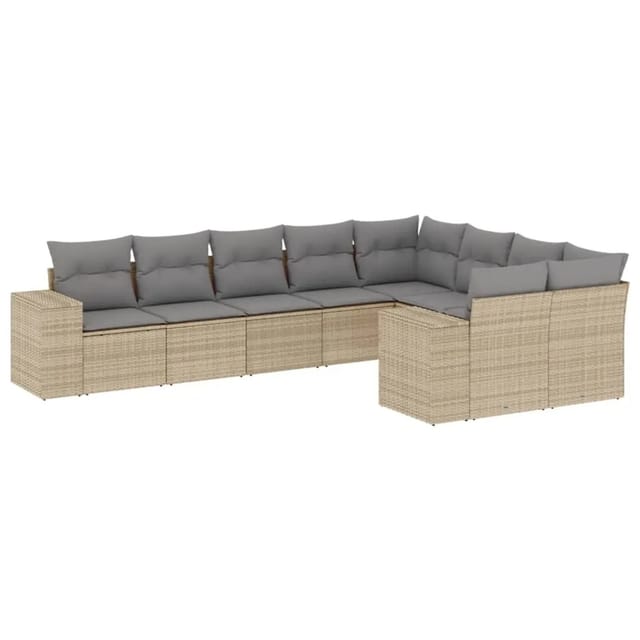 vidaXL 9-Tlg Garten-Sofagarnitur mit Kissen Beige Poly Rattan 3255376