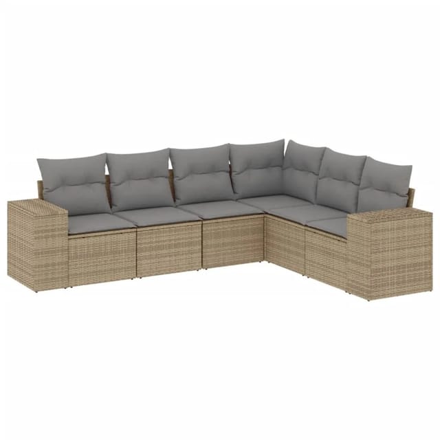 vidaXL 6-Tlg Garten-Sofagarnitur mit Kissen Beige Poly Rattan 3254946