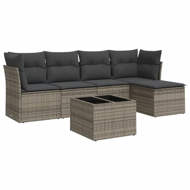 vidaXL 6-Tlg Garten-Sofagarnitur mit Kissen Grau Poly Rattan 3217570