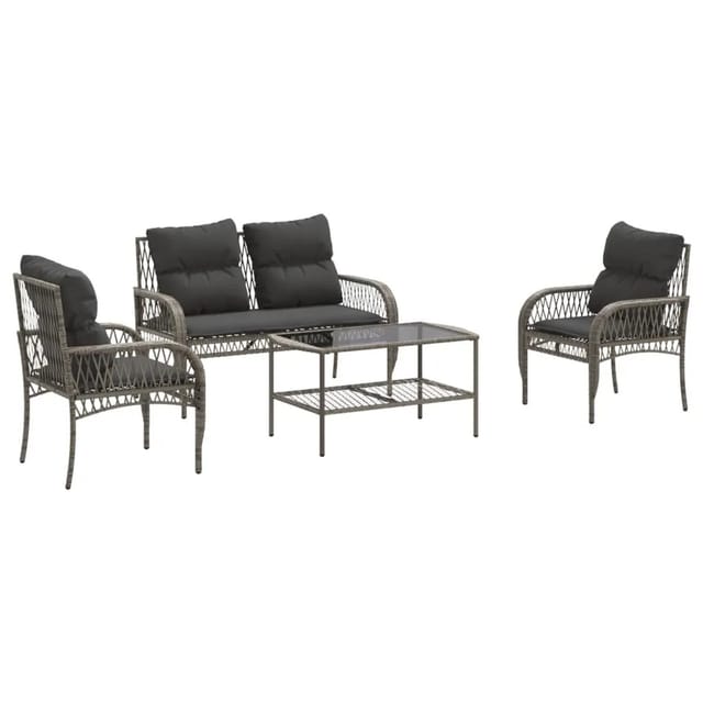 vidaXL 4-Tlg Garten-Sofagarnitur mit Kissen Grau Poly Rattan 368729