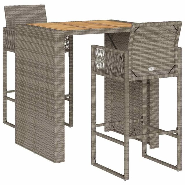 vidaXL 3-Tlg Gartenbar-Set ohne Kissen Grau Poly Rattan Akazie 3328887