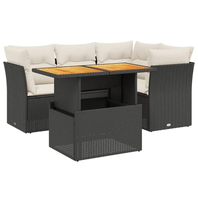 vidaXL 5-Tlg Garten-Sofagarnitur mit Kissen Schwarz Poly Rattan 3270811
