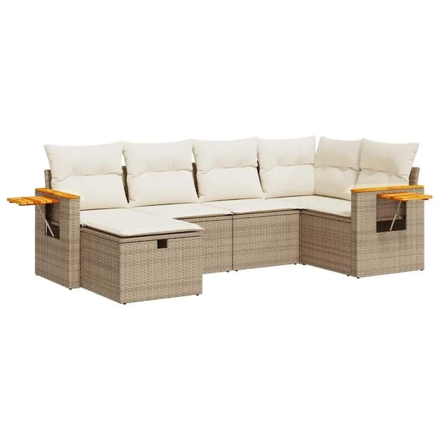 vidaXL 6-Tlg Garten-Sofagarnitur mit Kissen Beige Poly Rattan 3325971