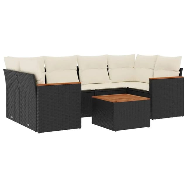 vidaXL 7-Tlg Garten-Sofagarnitur mit Kissen Schwarz Poly Rattan 3225797