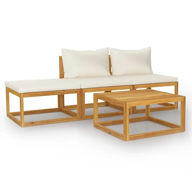 vidaXL 4-Tlg Garten-Lounge-Set mit Auflagen Creme Massivholz Akazie 3057658