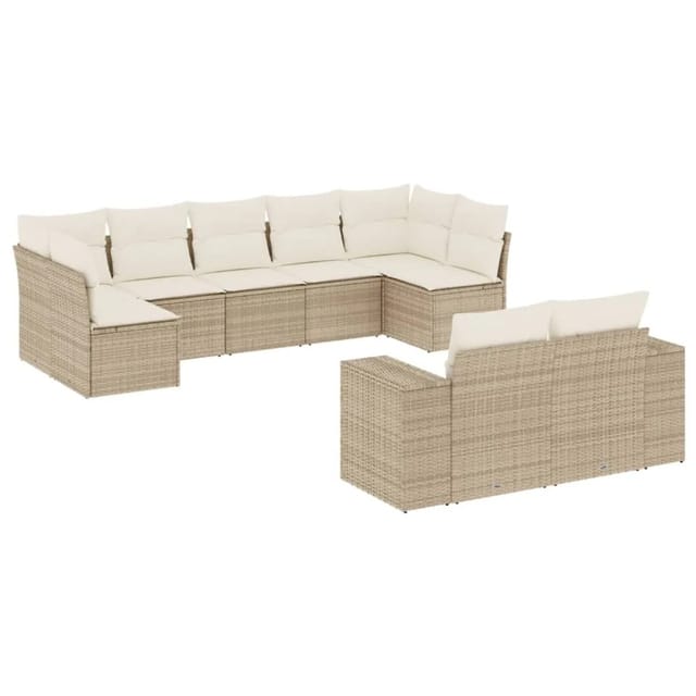 vidaXL 9-Tlg Garten-Sofagarnitur mit Kissen Beige Poly Rattan 3255355
