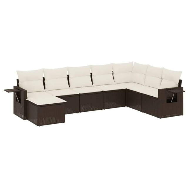 vidaXL 9-Tlg Garten-Sofagarnitur mit Kissen Braun Poly Rattan 3252910