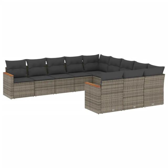 vidaXL 11-Tlg Garten-Sofagarnitur mit Kissen Grau Poly Rattan 3226431