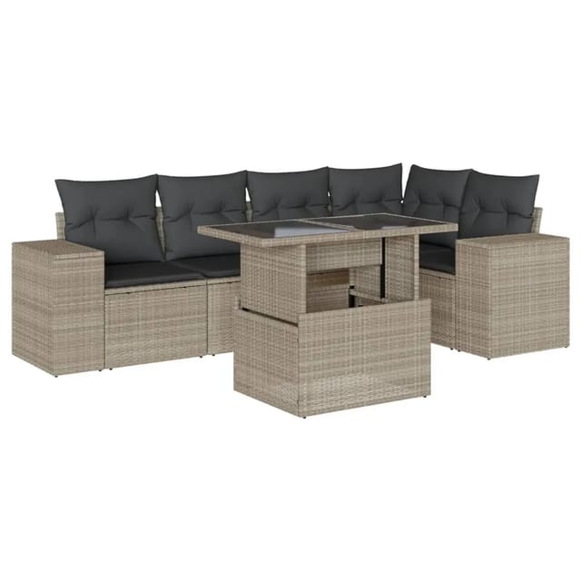 vidaXL 6-Tlg Garten-Sofagarnitur mit Kissen Hellgrau Poly Rattan 3269152