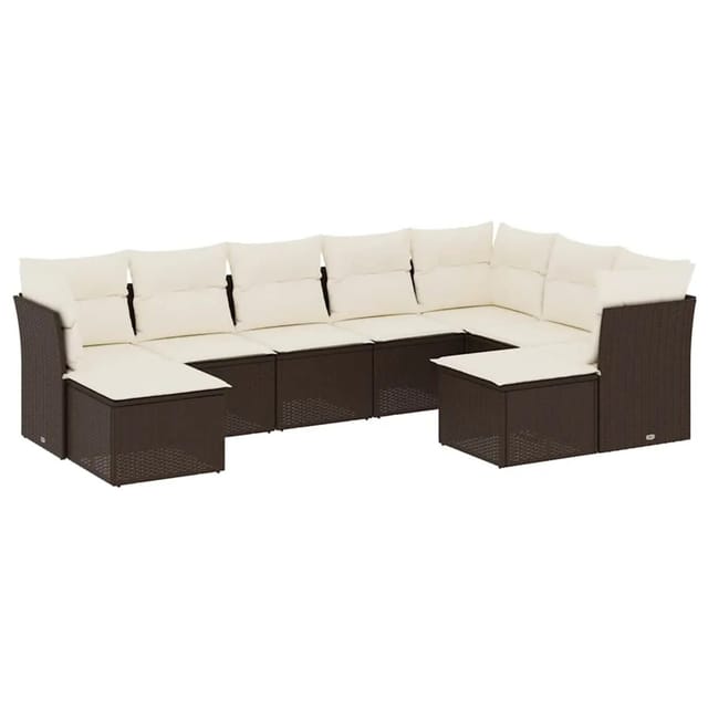 vidaXL 9-Tlg Garten-Sofagarnitur mit Kissen Braun Poly Rattan 3218573