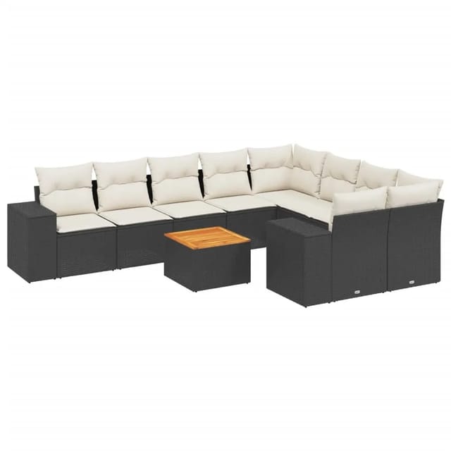 vidaXL 10-Tlg Garten-Sofagarnitur mit Kissen Schwarz Poly Rattan 3257932