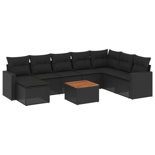 vidaXL 9-Tlg Garten-Sofagarnitur mit Kissen Schwarz Poly Rattan 3257028