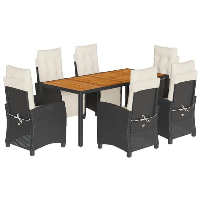 vidaXL 7-Tlg Garten-Essgruppe mit Kissen Schwarz Poly Rattan 3212904