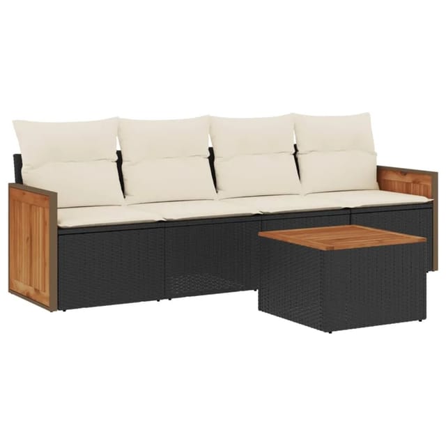 vidaXL 5-Tlg Garten-Sofagarnitur mit Kissen Schwarz Poly Rattan 3227456