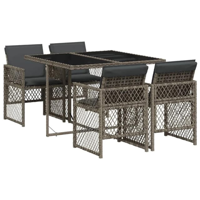 vidaXL 5-Tlg Garten-Essgruppe mit Kissen Grau Poly Rattan 3210716