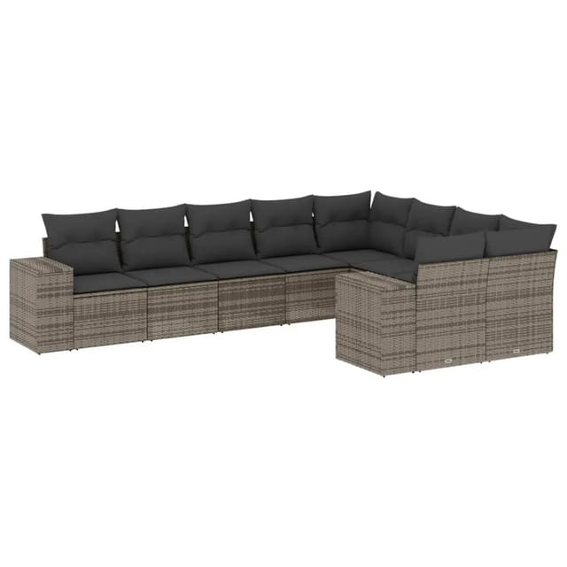 vidaXL 9-Tlg Garten-Sofagarnitur mit Kissen Grau Poly Rattan 3223039