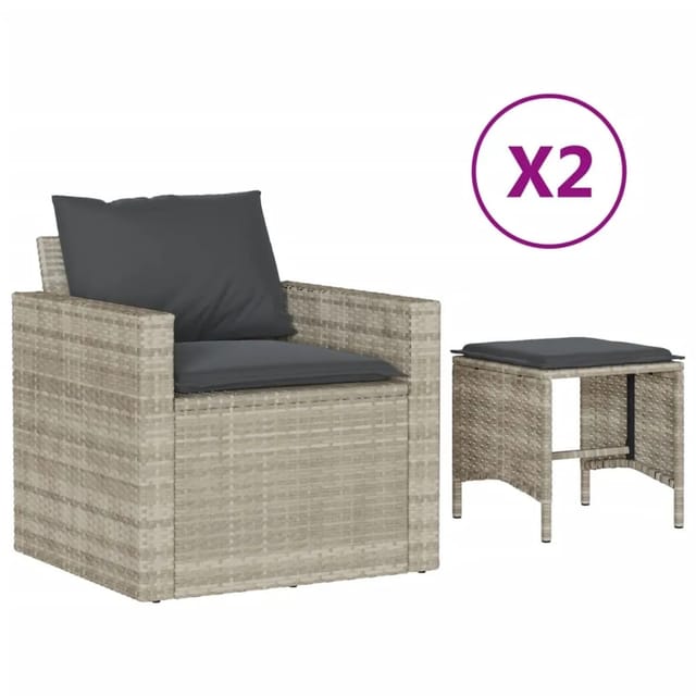 vidaXL 4-Tlg Garten-Sofagarnitur mit Kissen Hellgrau Poly Rattan 366364