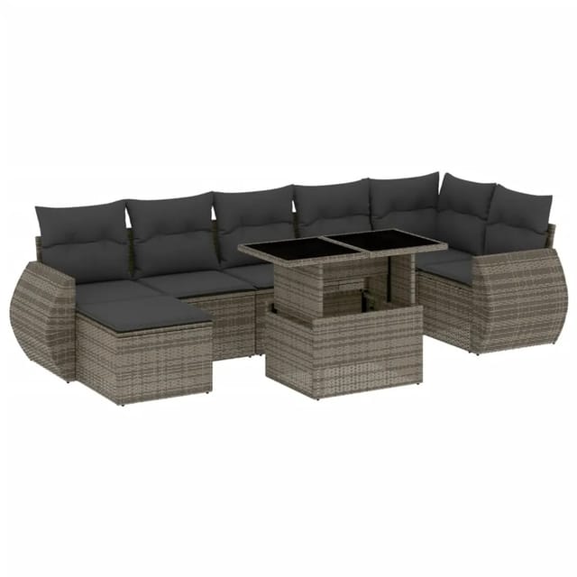 vidaXL 8-Tlg Garten-Sofagarnitur mit Kissen Grau Poly Rattan 3268690