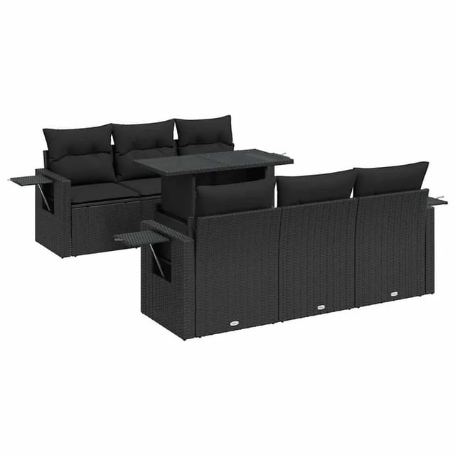vidaXL 7-Tlg Garten-Sofagarnitur mit Kissen Schwarz Poly Rattan 3326416