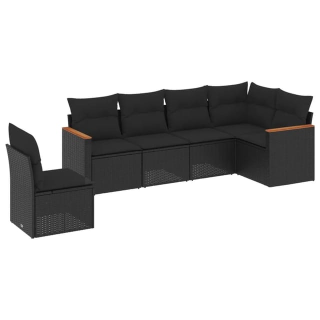 vidaXL 6-Tlg Garten-Sofagarnitur mit Kissen Schwarz Poly Rattan 3226013
