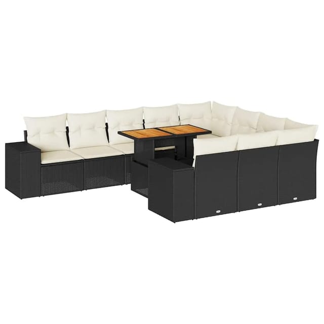 vidaXL 10-Tlg Garten-Sofagarnitur mit Kissen Schwarz Poly Rattan 3327423