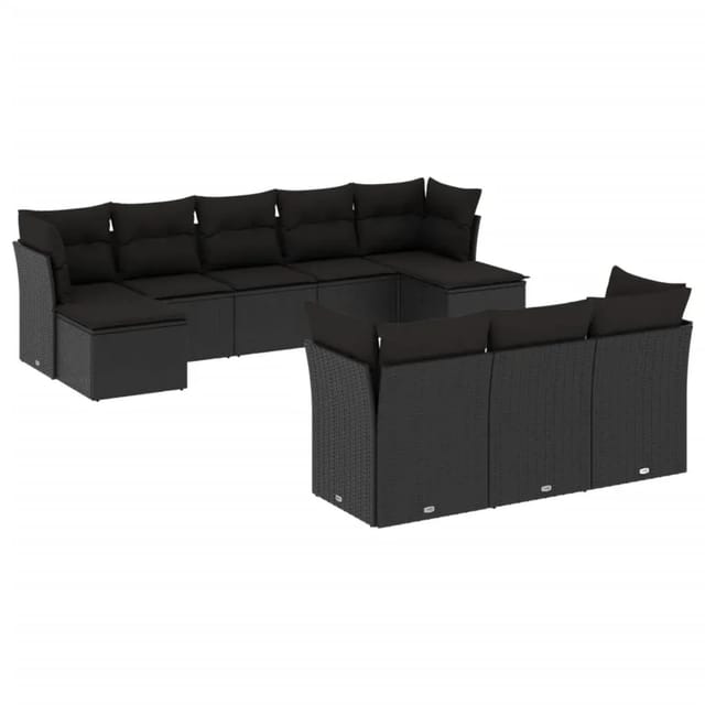 vidaXL 10-Tlg Garten-Sofagarnitur mit Kissen Schwarz Poly Rattan 3218325