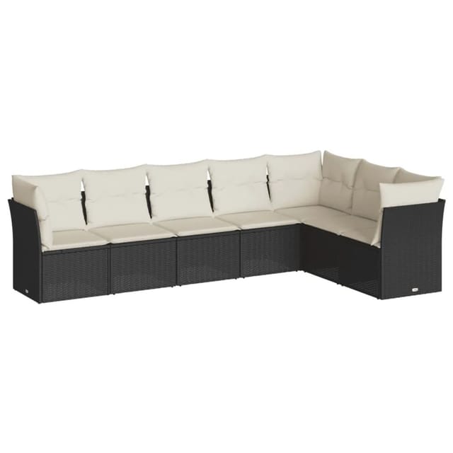 vidaXL 7-Tlg Garten-Sofagarnitur mit Kissen Schwarz Poly Rattan 3249575