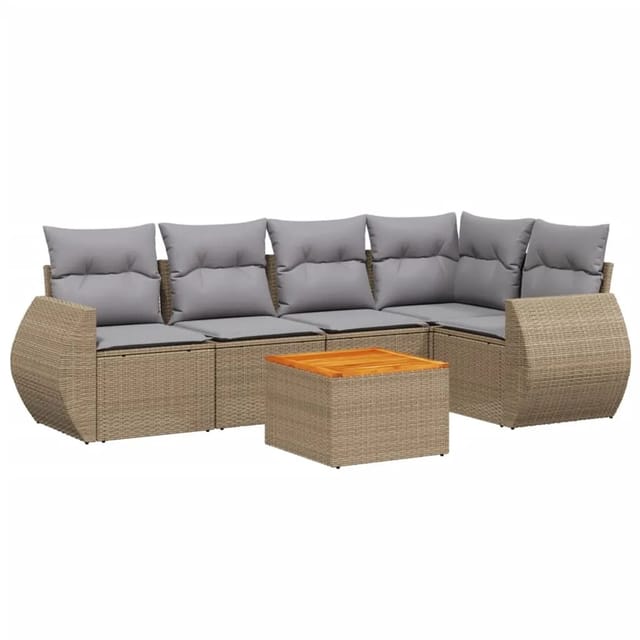 vidaXL 6-Tlg Garten-Sofagarnitur mit Kissen Beige Poly Rattan 3257326