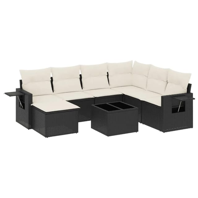 vidaXL 8-Tlg Garten-Sofagarnitur mit Kissen Schwarz Poly Rattan 3252843