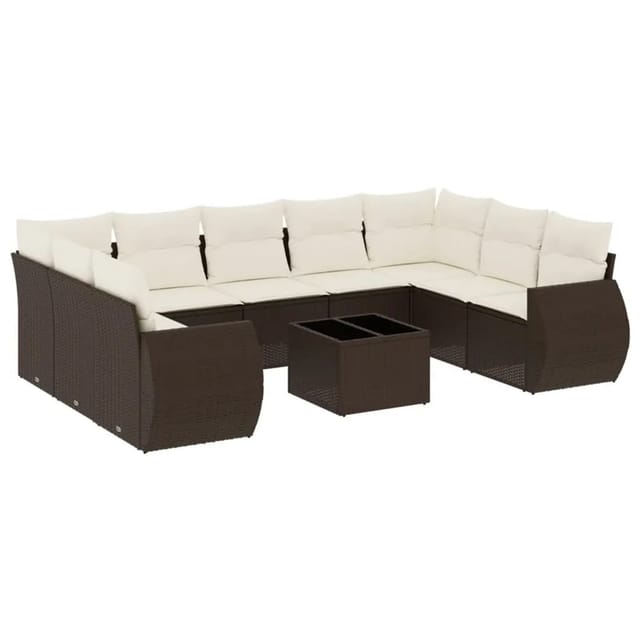 vidaXL 10-Tlg Garten-Sofagarnitur mit Kissen Braun Poly Rattan 3254150