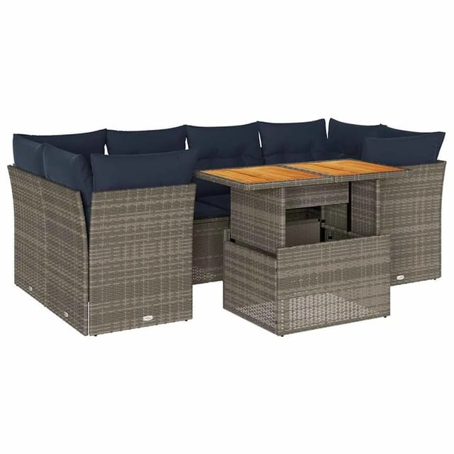 vidaXL 7-Tlg Garten-Sofagarnitur mit Kissen Grau Poly Rattan 3326896