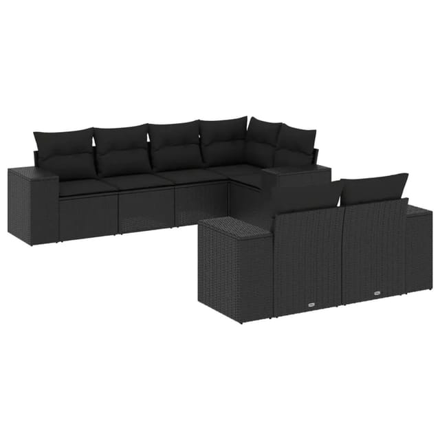 vidaXL 7-Tlg Garten-Sofagarnitur mit Kissen Schwarz Poly Rattan 3255142