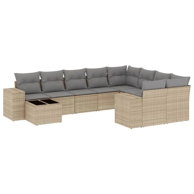vidaXL 10-Tlg Garten-Sofagarnitur mit Kissen Beige Poly Rattan 3223058