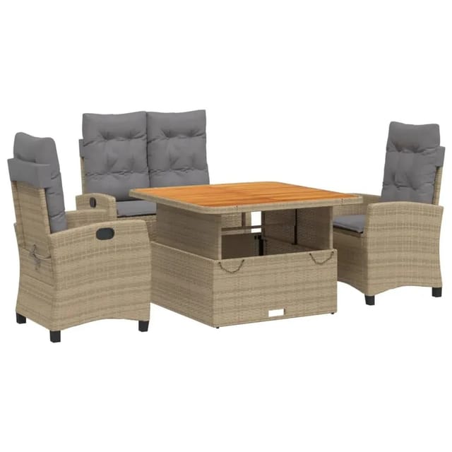 vidaXL 4-Tlg Garten-Essgruppe mit Kissen Beige Poly Rattan 3277428