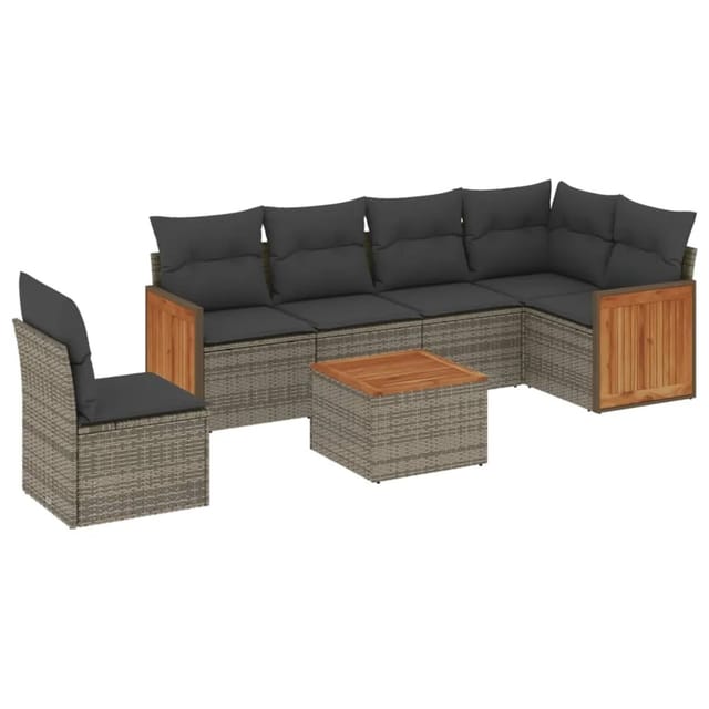 vidaXL 7-Tlg Garten-Sofagarnitur mit Kissen Grau Poly Rattan 3227705