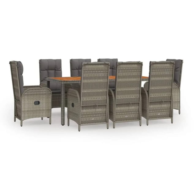 vidaXL 9-Tlg Garten-Essgruppe mit Kissen Grau Poly Rattan 3185043