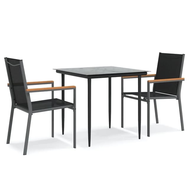 vidaXL 3-Tlg Garten-Essgruppe Schwarz Textilene und Stahl 3187033