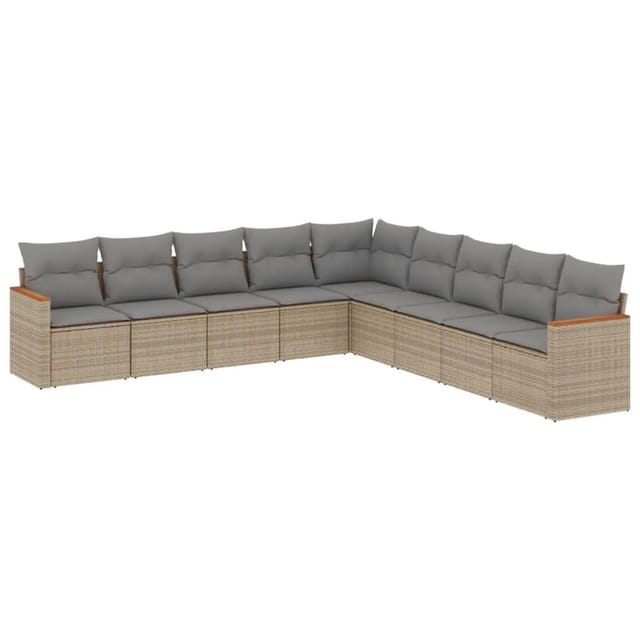 vidaXL 9-Tlg Garten-Sofagarnitur mit Kissen Beige Poly Rattan 3226059