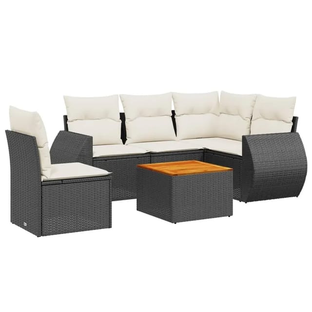 vidaXL 6-Tlg Garten-Sofagarnitur mit Kissen Schwarz Poly Rattan 3225006