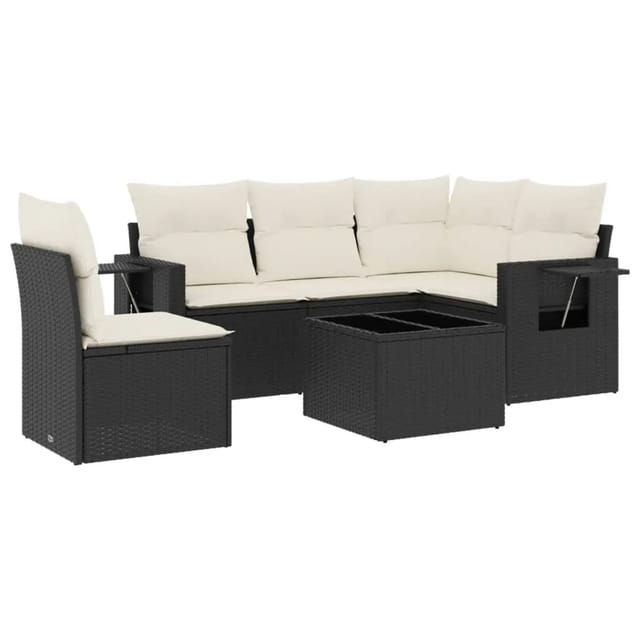 vidaXL 6-Tlg Garten-Sofagarnitur mit Kissen Schwarz Poly Rattan 3220175