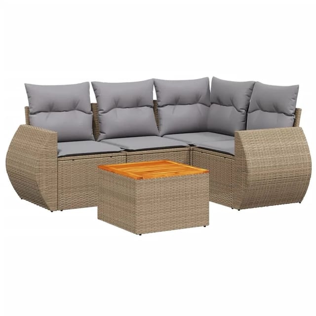 vidaXL 5-Tlg Garten-Sofagarnitur mit Kissen Beige Poly Rattan 3257319