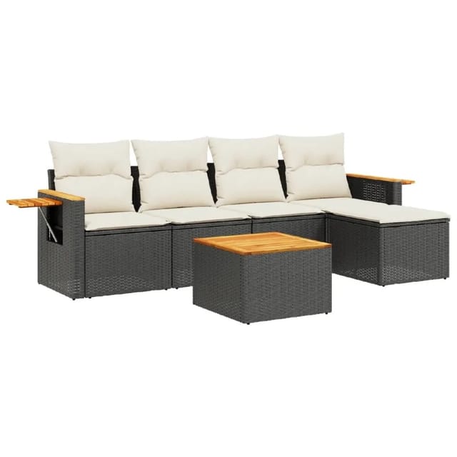 vidaXL 6-Tlg Garten-Sofagarnitur mit Kissen Schwarz Poly Rattan 3226763