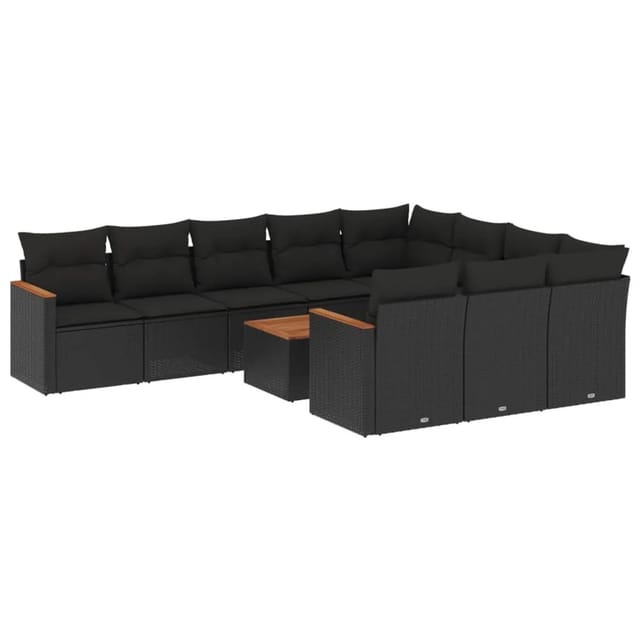 vidaXL 11-Tlg Garten-Sofagarnitur mit Kissen Schwarz Poly Rattan 3226342