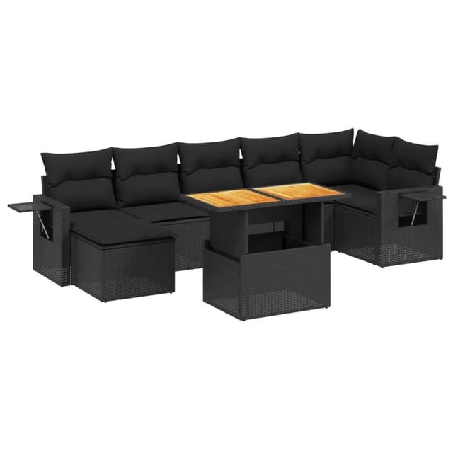 vidaXL 8-Tlg Garten-Sofagarnitur mit Kissen Schwarz Poly Rattan 3271860