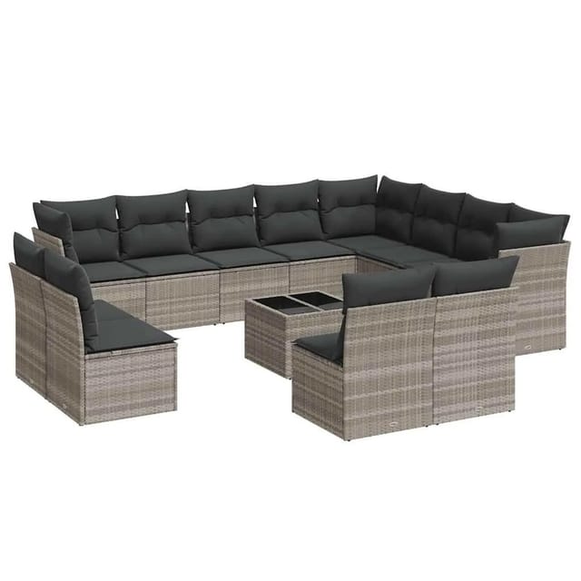 vidaXL 13-Tlg Garten-Sofagarnitur mit Kissen Hellgrau Poly Rattan 3250321